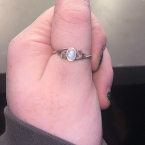 silver double heart ring with opal